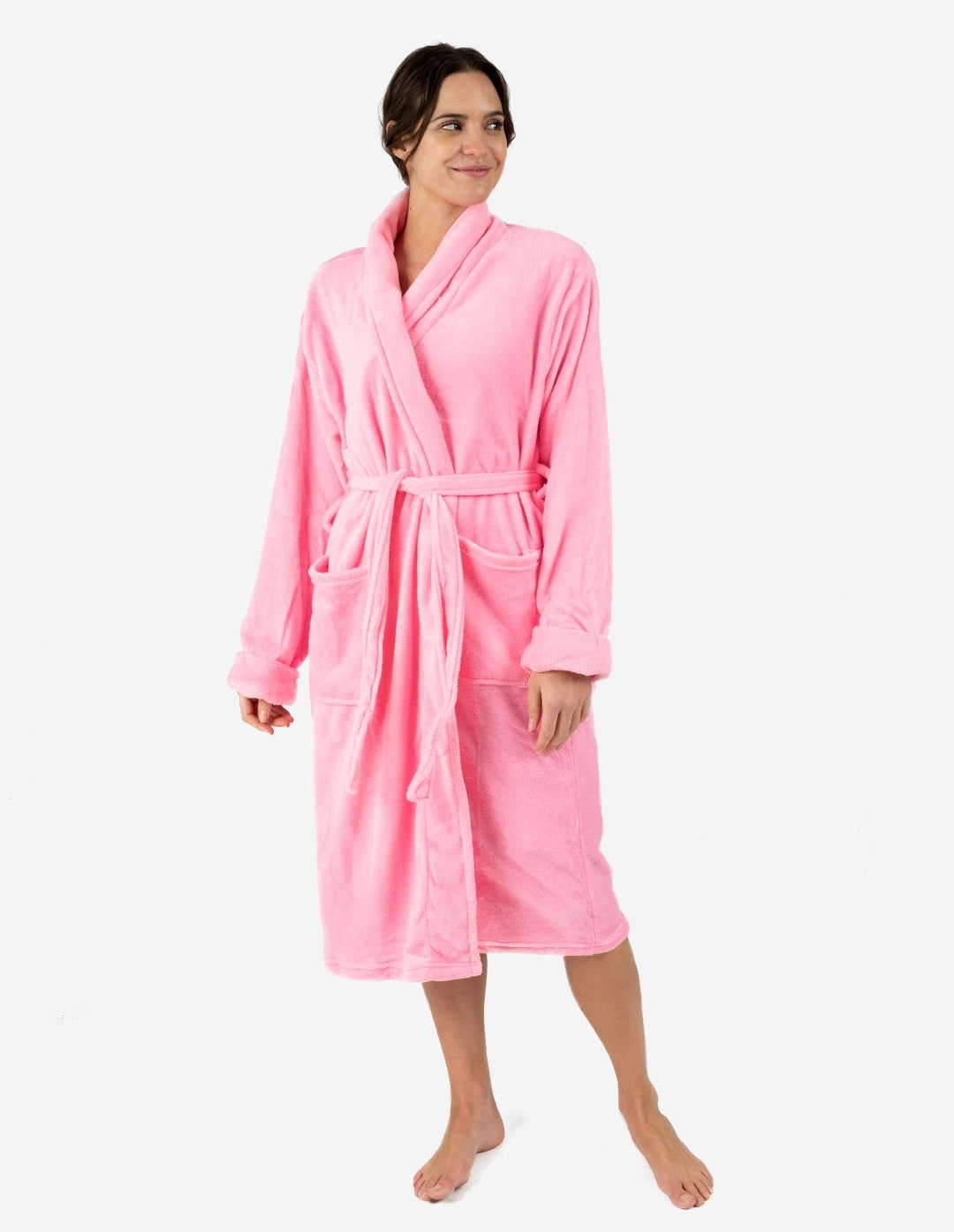 a woman standing in a pink robe from Leveret