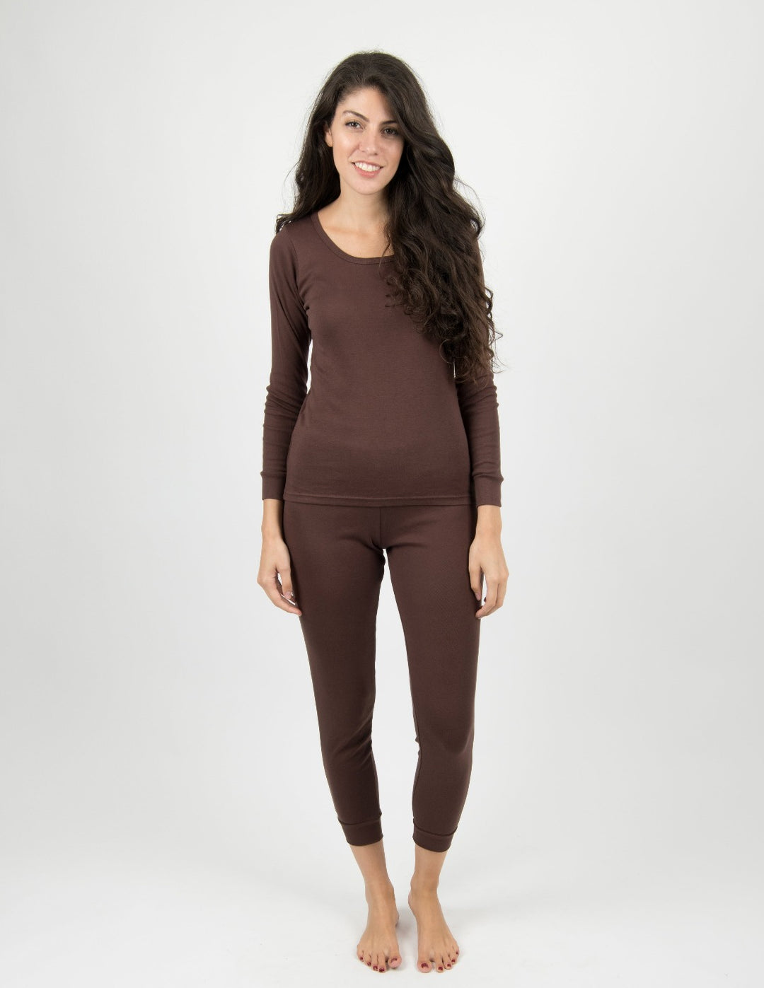 solid color brown women's footed pajamas