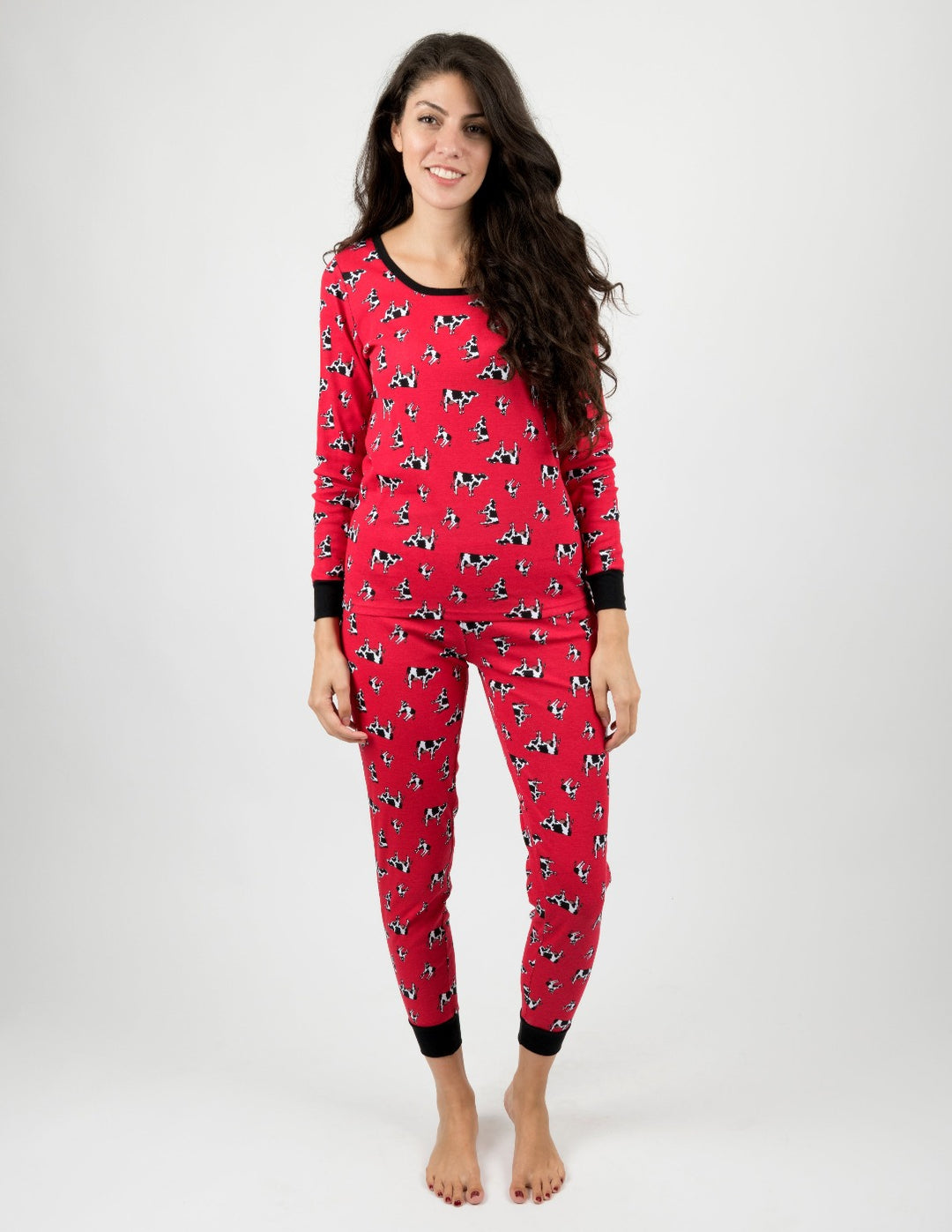 red cow print women's cotton pajama