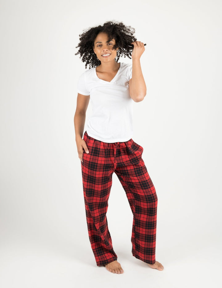 red and black plaid flannel women's pajamas pants