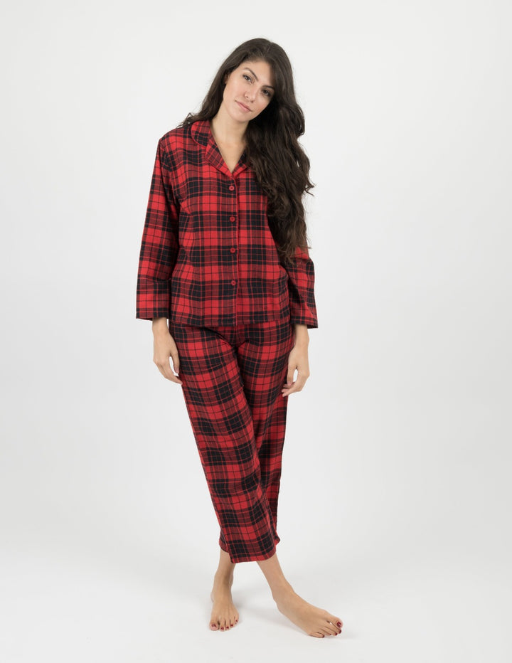red and black flannel women's pajamas