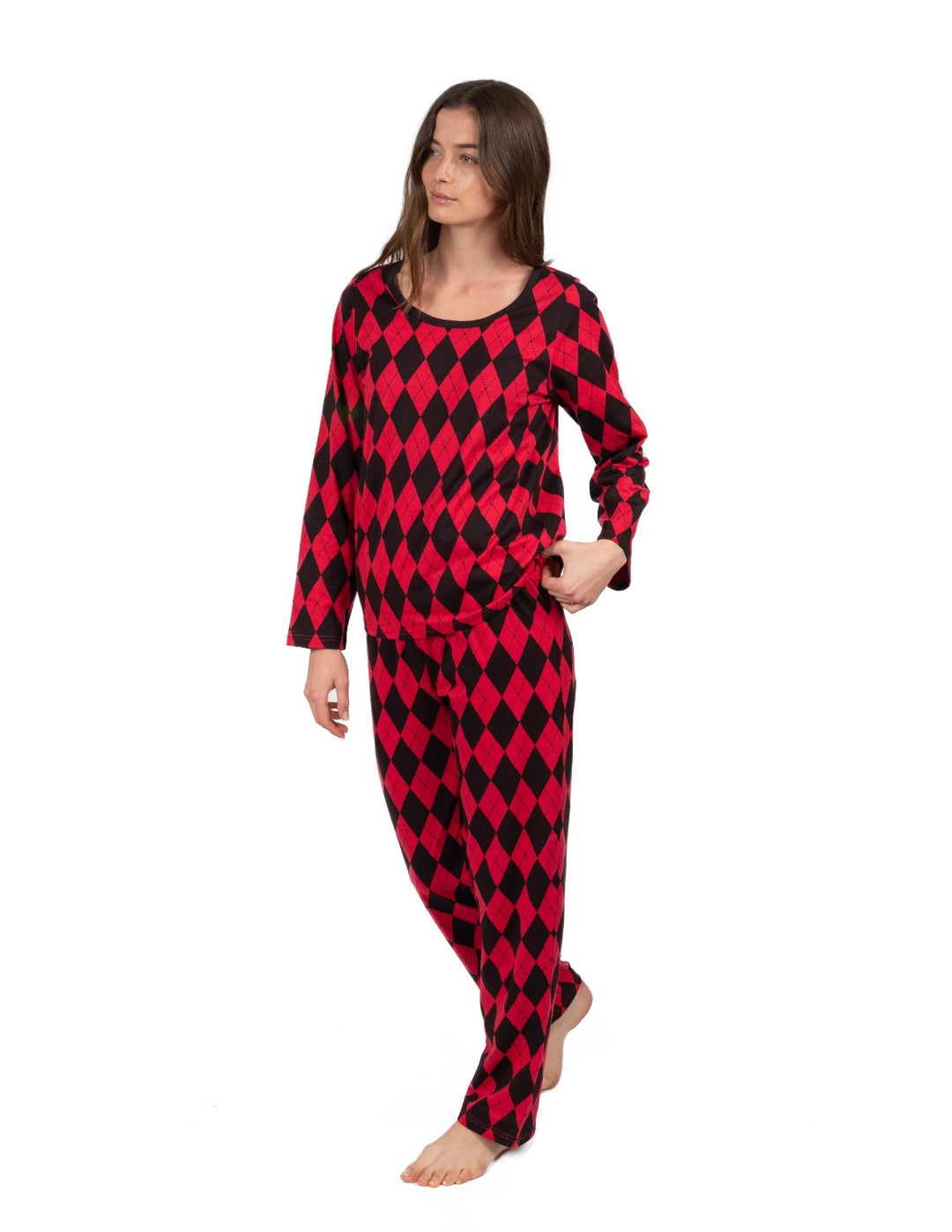 red and black argyle women's cotton pajamas