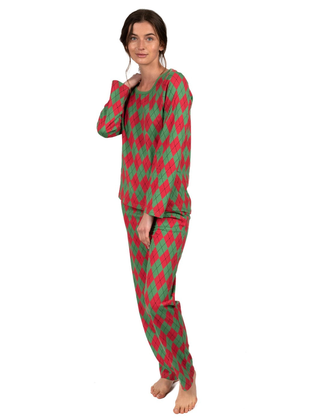 red and green argyle women's cotton pajama