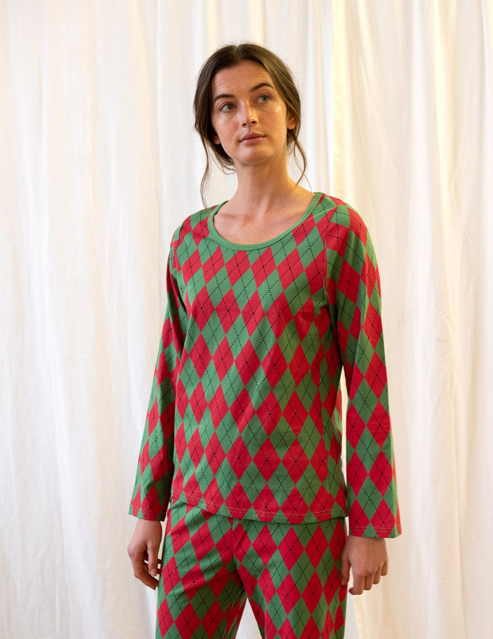 red and green argyle women's cotton pajama