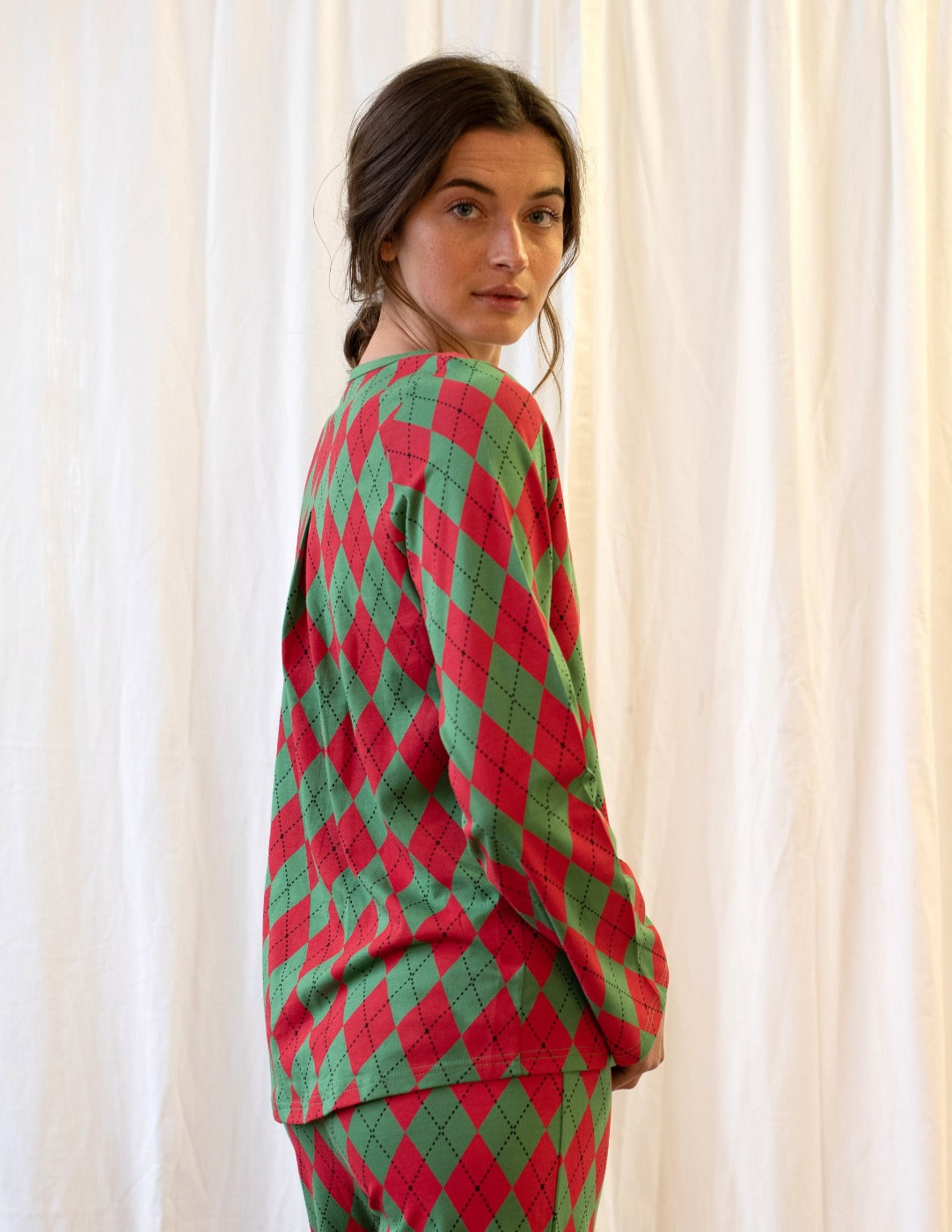 red and green argyle women's cotton pajama