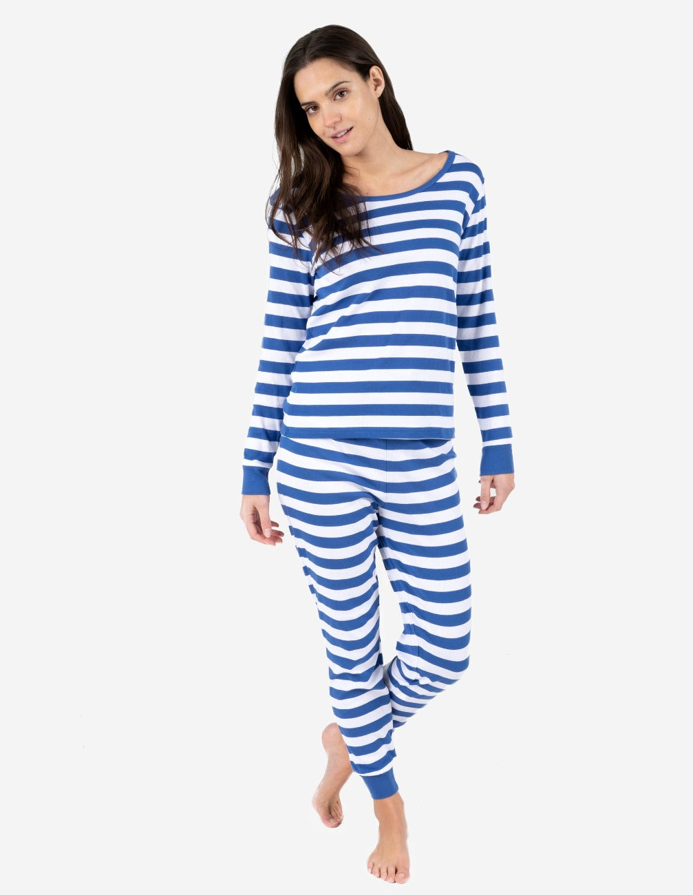 blue and white striped women's cotton pajama