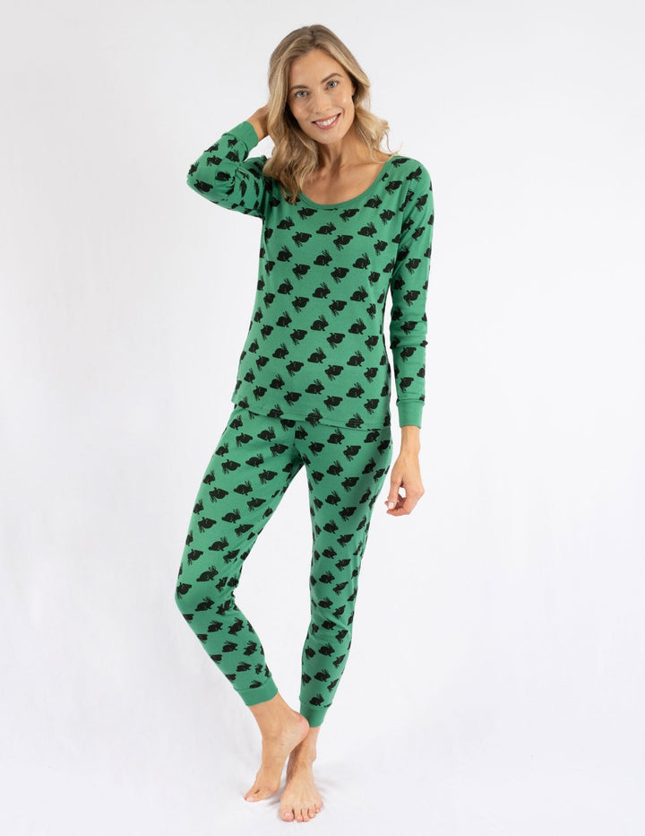 green bunny women's pajamas