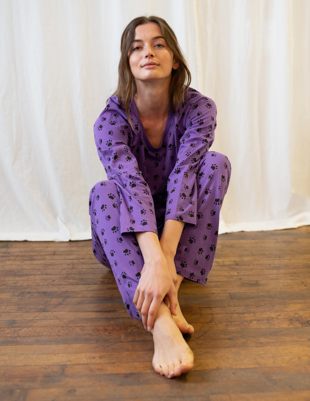 purple dog paw print loose fit cotton women's pajama