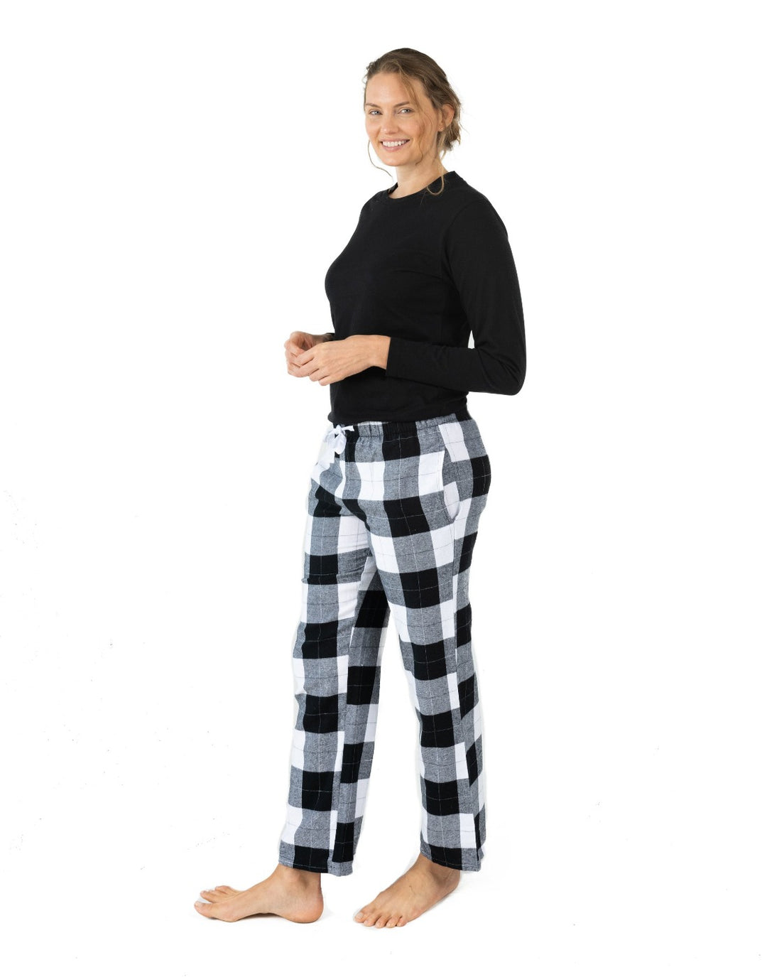 black and white plaid flannel women's pajama set