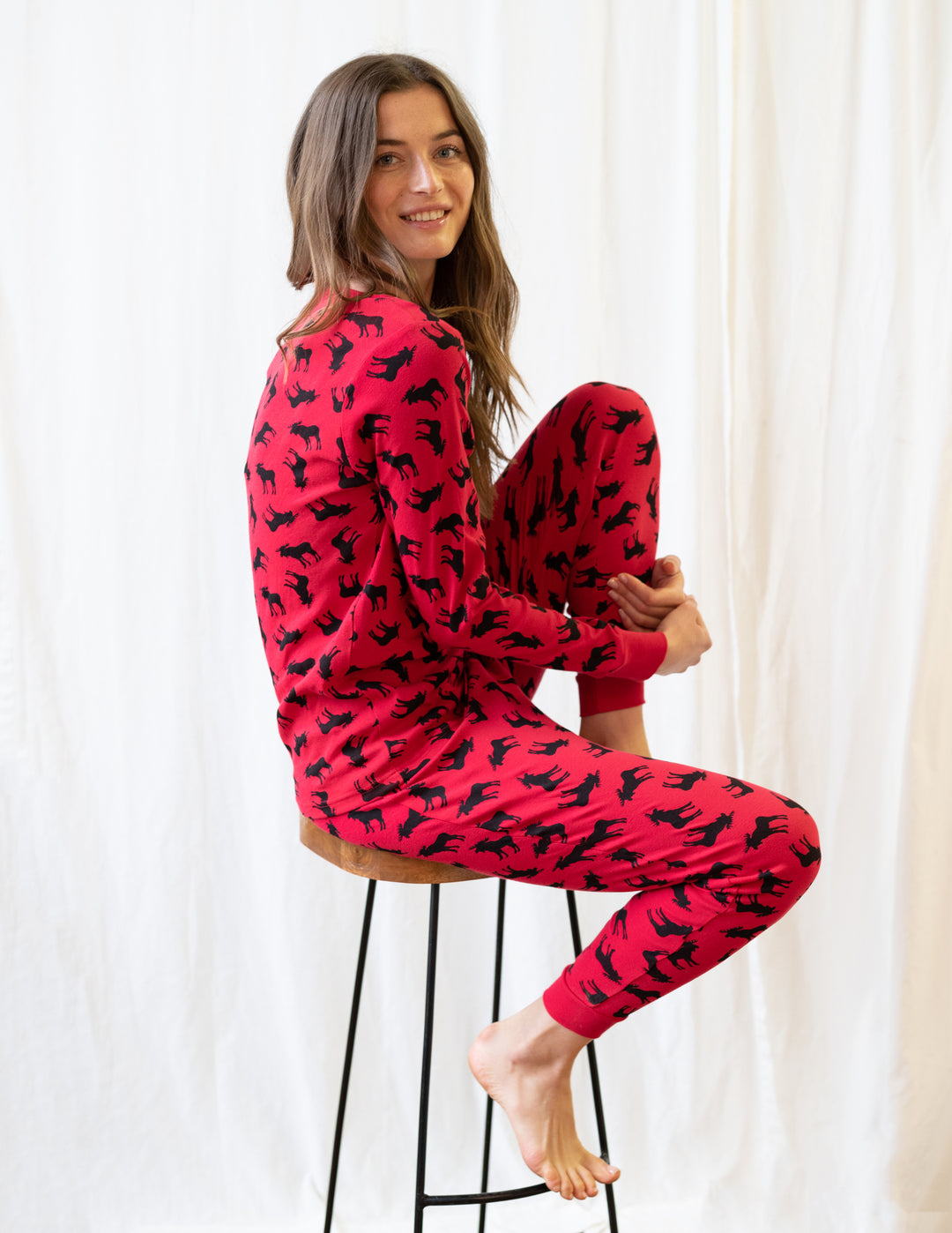 Women's Two Piece Cotton Moose Pajamas
