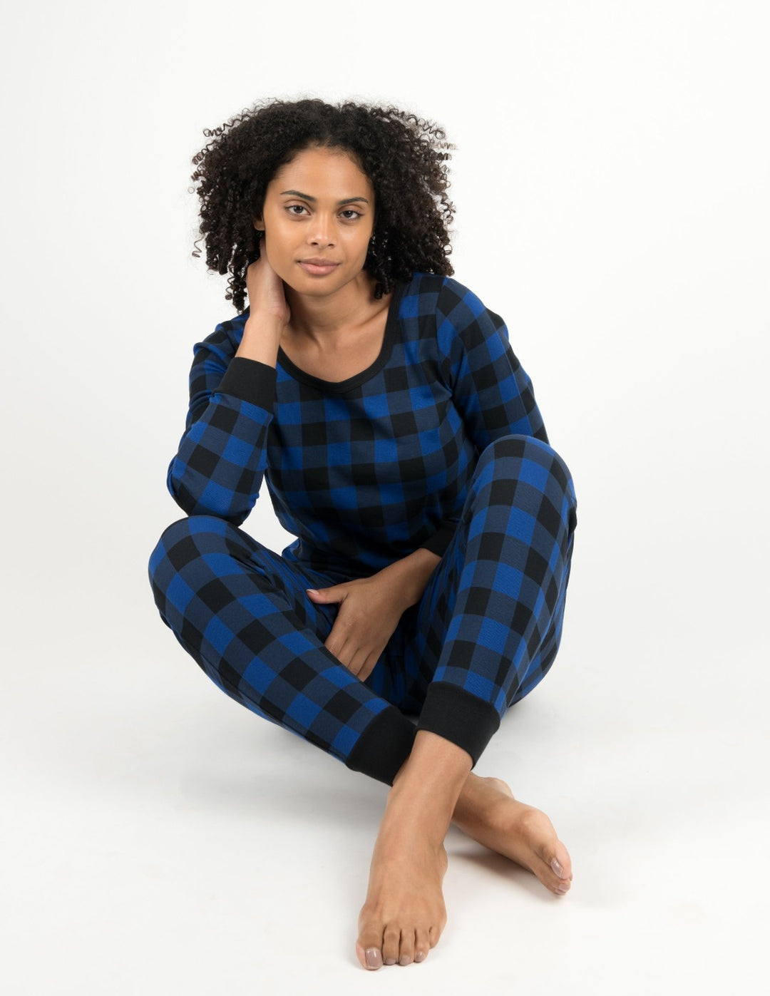 black and navy plaid women's cotton pajama