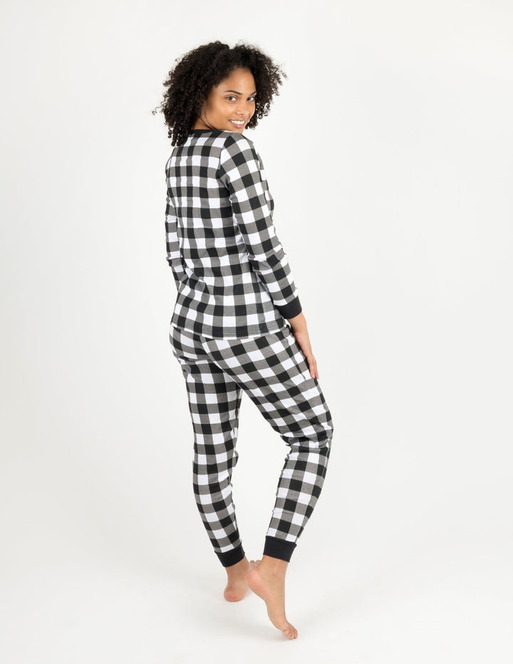 black and white plaid women's cotton pajama