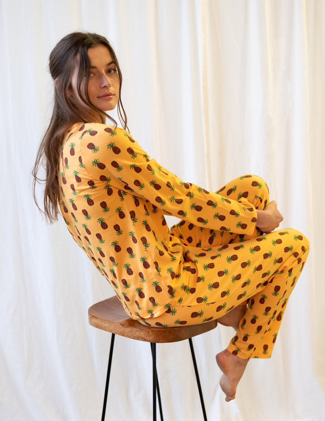 yellow pineapple loose fit cotton women's pajama